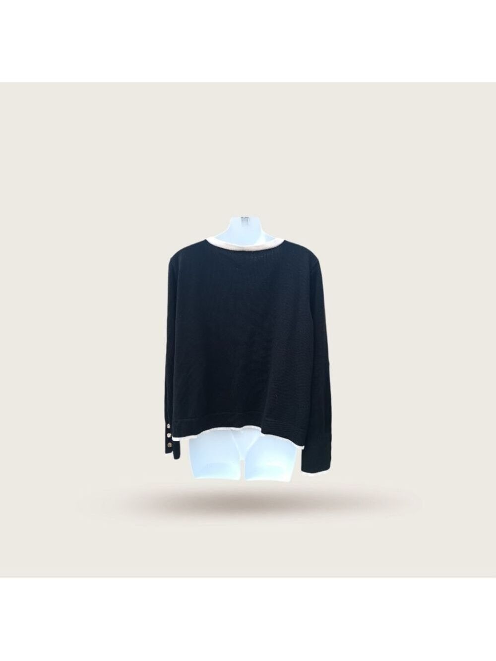 Retrology Cardigan Sweater Black with Ivory Trim Size XL - Picture 2 of 4